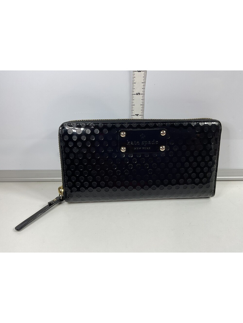 Kate Spade Beale Street Head Walletnpatent Leather Black Zip Around